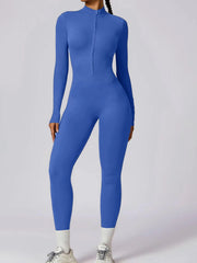 Curvese Women's Solid Color Zipper Long Sleeve Yoga Bodysuit