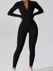 Curvese Women's Solid Color Zipper Long Sleeve Yoga Bodysuit