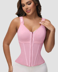 CURVESE WOMEN'S BONED LATEX ZIPPER CORSET TUMMY CONTROL BODY SHAPER VEST WITH BRA