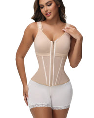 CURVESE WOMEN'S BONED LATEX ZIPPER CORSET TUMMY CONTROL BODY SHAPER VEST WITH BRA