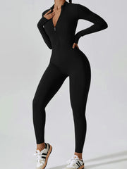 Curvese Women's Solid Color Zipper Long Sleeve Yoga Bodysuit