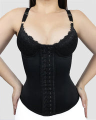CURVESE SEAMLESS SATIN 18 STEEL BONE CORSET VEST LACE CUPS BUSTIER TOP