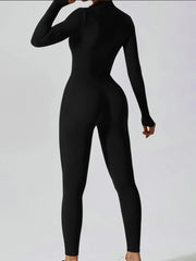 Curvese Women's Solid Color Zipper Long Sleeve Yoga Bodysuit
