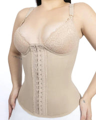 CURVESE SEAMLESS SATIN 18 STEEL BONE CORSET VEST LACE CUPS BUSTIER TOP