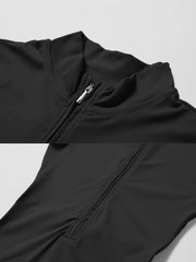 Curvese Women's Solid Color Zipper Long Sleeve Yoga Bodysuit
