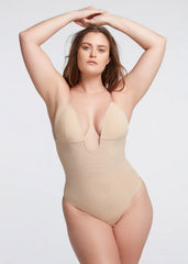 CURVESE PLUNGE SHAPING BODYSUIT THONG