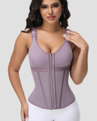 CURVESE WOMEN'S BONED LATEX ZIPPER CORSET TUMMY CONTROL BODY SHAPER VEST WITH BRA