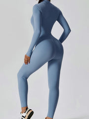 Curvese Women's Solid Color Zipper Long Sleeve Yoga Bodysuit