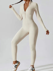 Curvese Women's Solid Color Zipper Long Sleeve Yoga Bodysuit