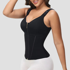 CURVESE WOMEN'S BONED LATEX ZIPPER CORSET TUMMY CONTROL BODY SHAPER VEST WITH BRA