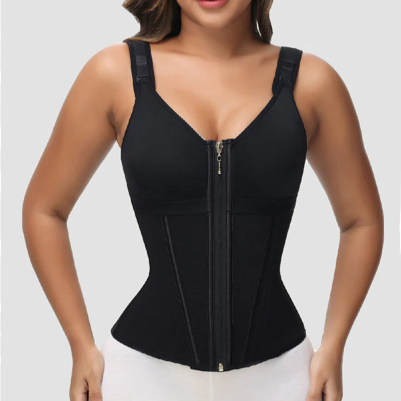 CURVESE WOMEN'S BONED LATEX ZIPPER CORSET TUMMY CONTROL BODY SHAPER VEST WITH BRA